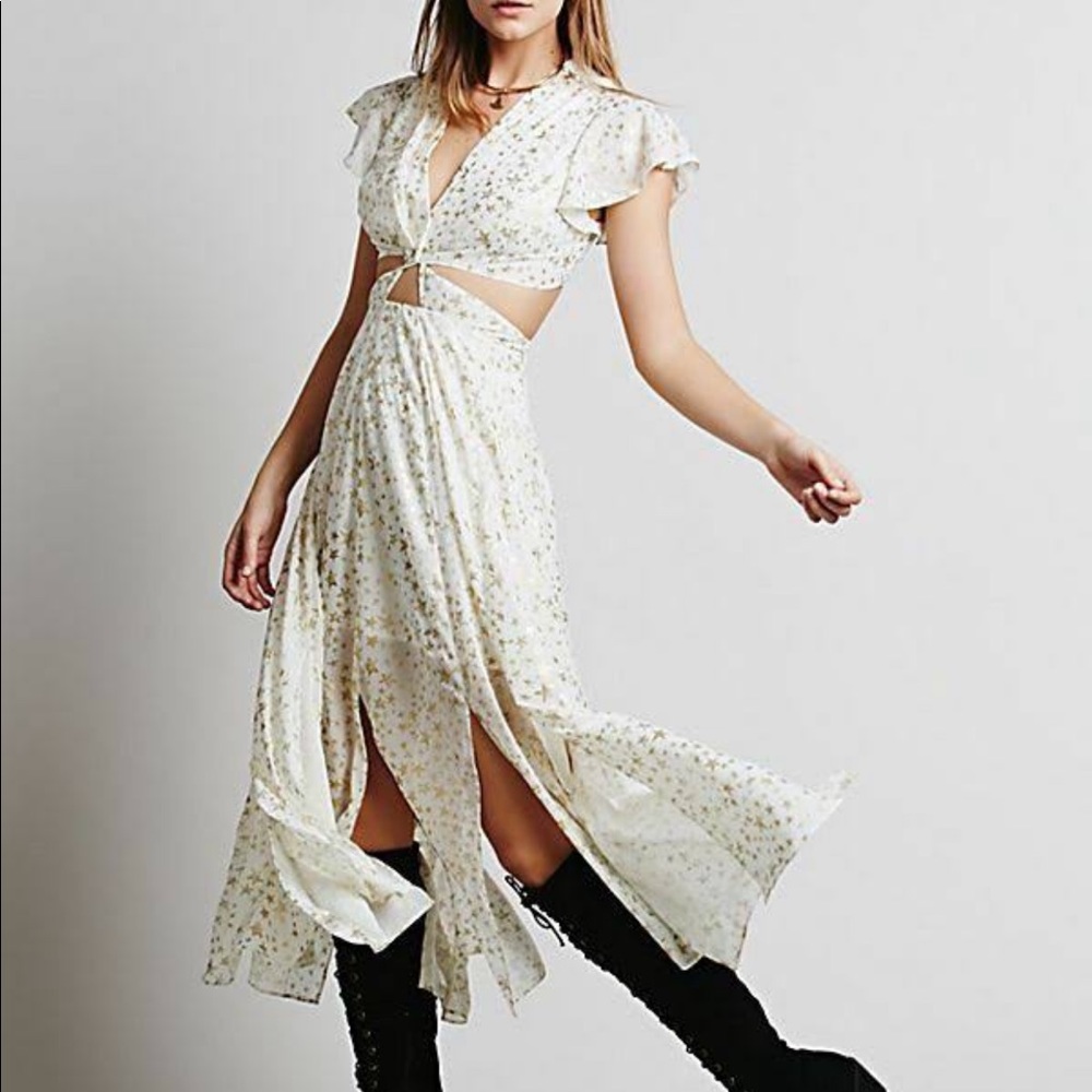 Free People Ivory Star Foil Jasper Midi Dress